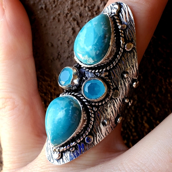 New Mosaic Jasper and Chalcedony 925 Silver Statement Ring. - Picture 5 of 13